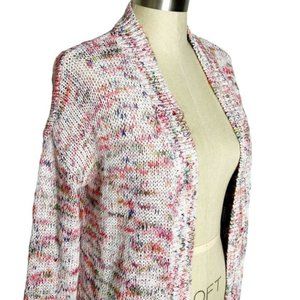 Loft | Womens Size M White Multicolor Marled Open Front Cardigan Sweater